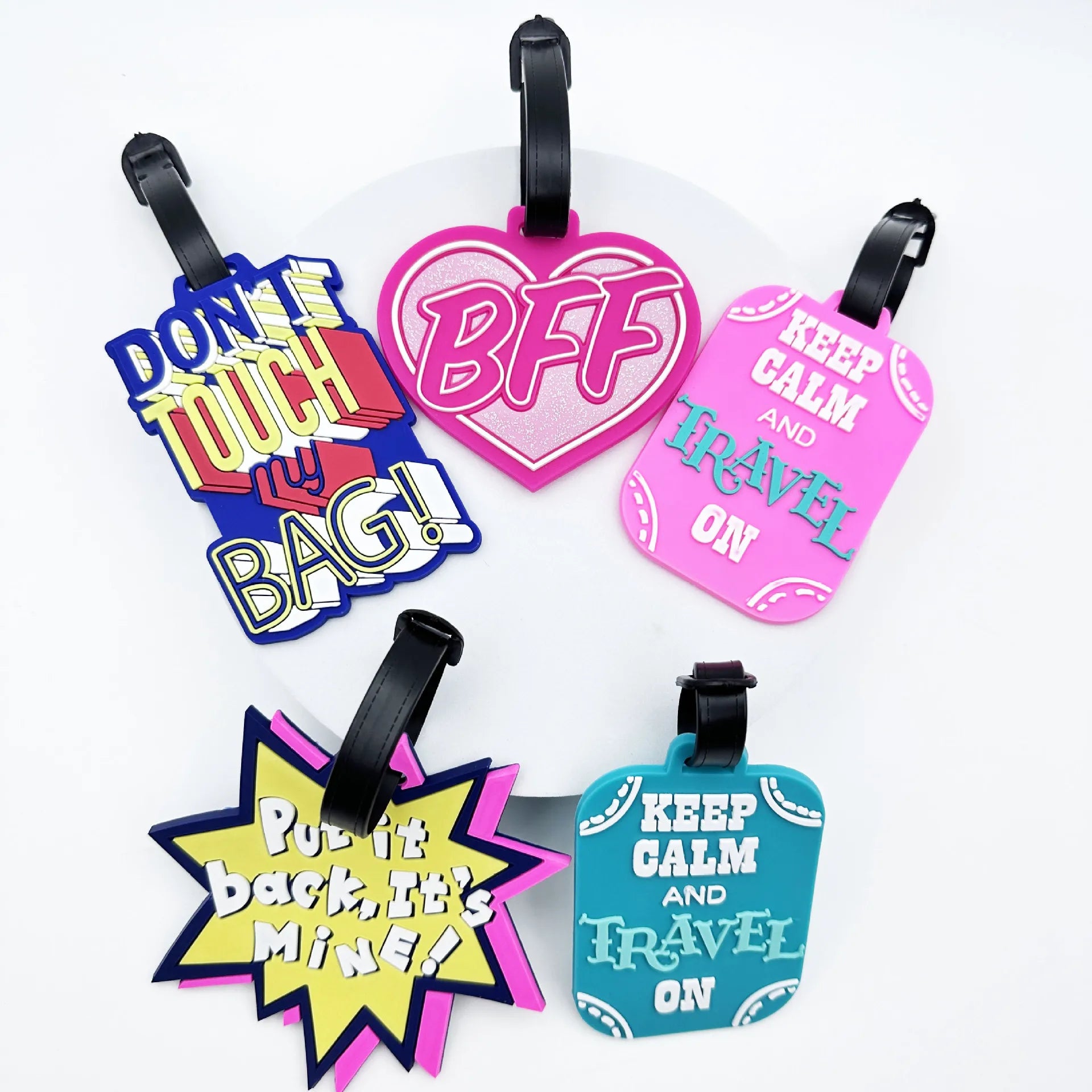 Funny Luggage Tags Silicone Travel ID Identifiers with Name Card & Strap, Durable Bag Labels for Suitcases, Backpacks & Business