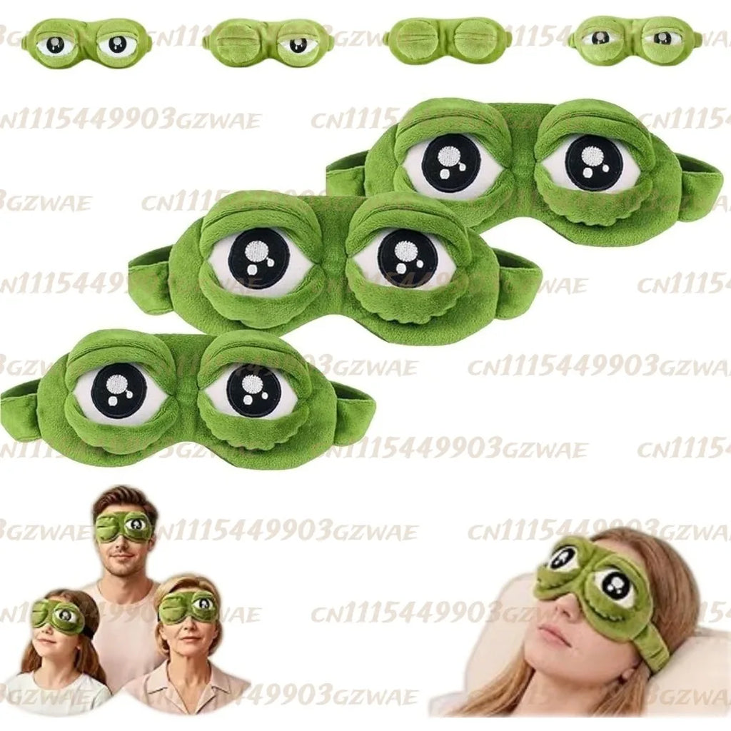 Frog Eye Mask for Sleeping, 3D Frog Sleep Mask with Adjustable Eyelids, Funny Plush Blackout Eye Mask, Soft Contoured Sleep Mask