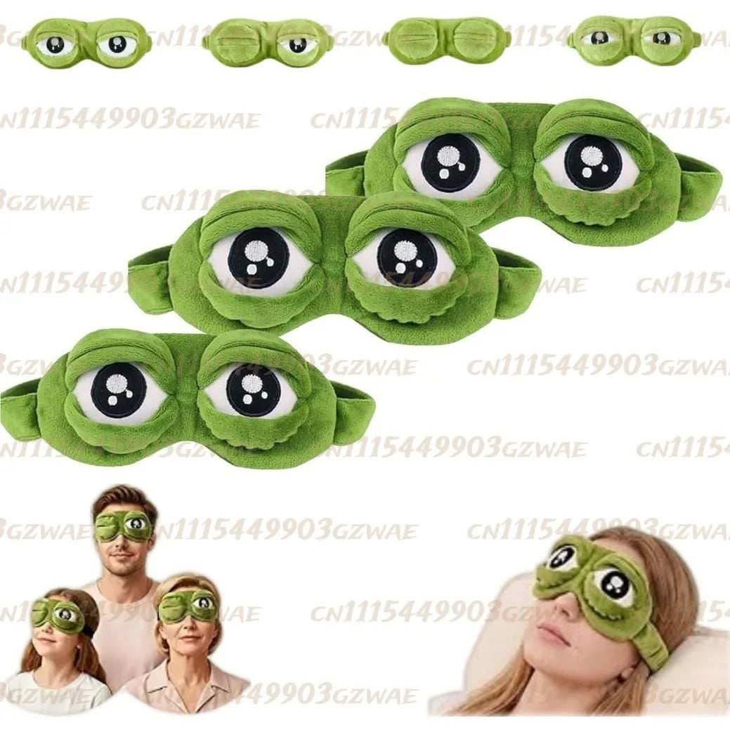 Frog Eye Mask for Sleeping, 3D Frog Sleep Mask with Adjustable Eyelids, Funny Plush Blackout Eye Mask, Soft Contoured Sleep Mask