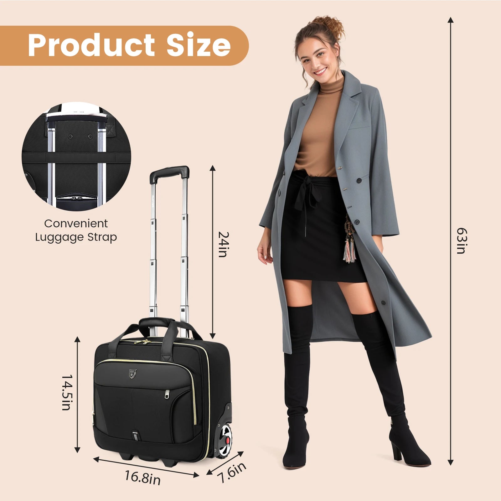 Rolling Backpack Carry On Luggage  Large Capacity Wheeled Travel Double Shoulder Bag Rolling Briefcase for Men&Women Waterproof