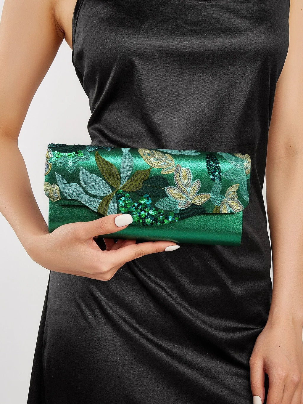 Spring and summer new dark green flower dinner bag light luxury envelope bag women's elegant fashion dress clutch bag