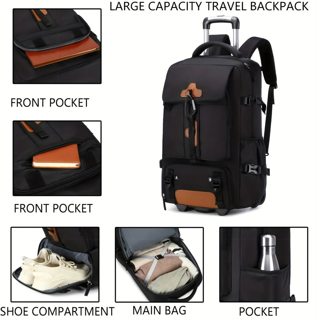 Rolling Backpack Large Capacity Travel Backpack with Wheels Carry On Luggage Backpack for Men Outdoor Trolley Travel Backpack