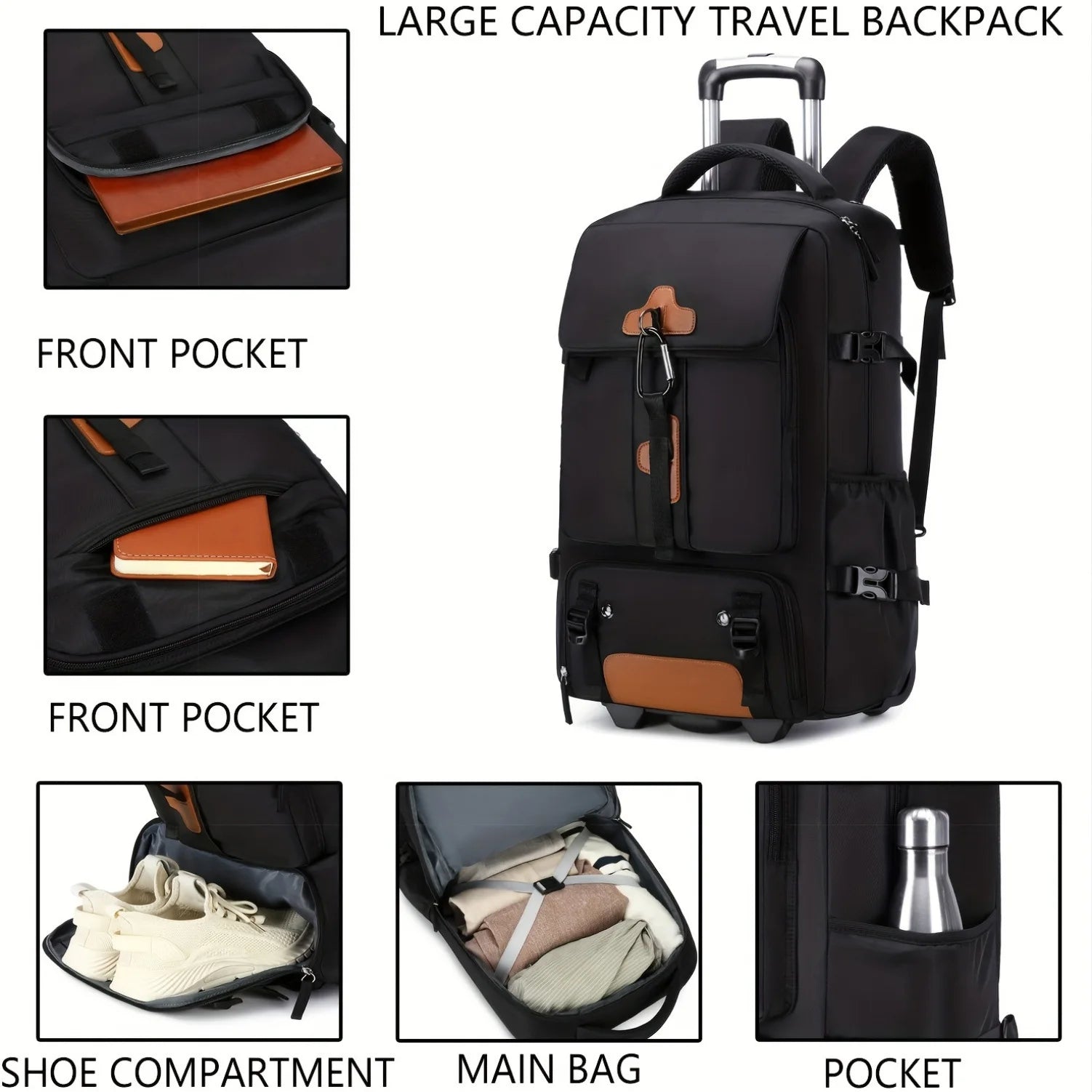 Rolling Backpack Large Capacity Travel Backpack with Wheels Carry On Luggage Backpack for Men Outdoor Trolley Travel Backpack