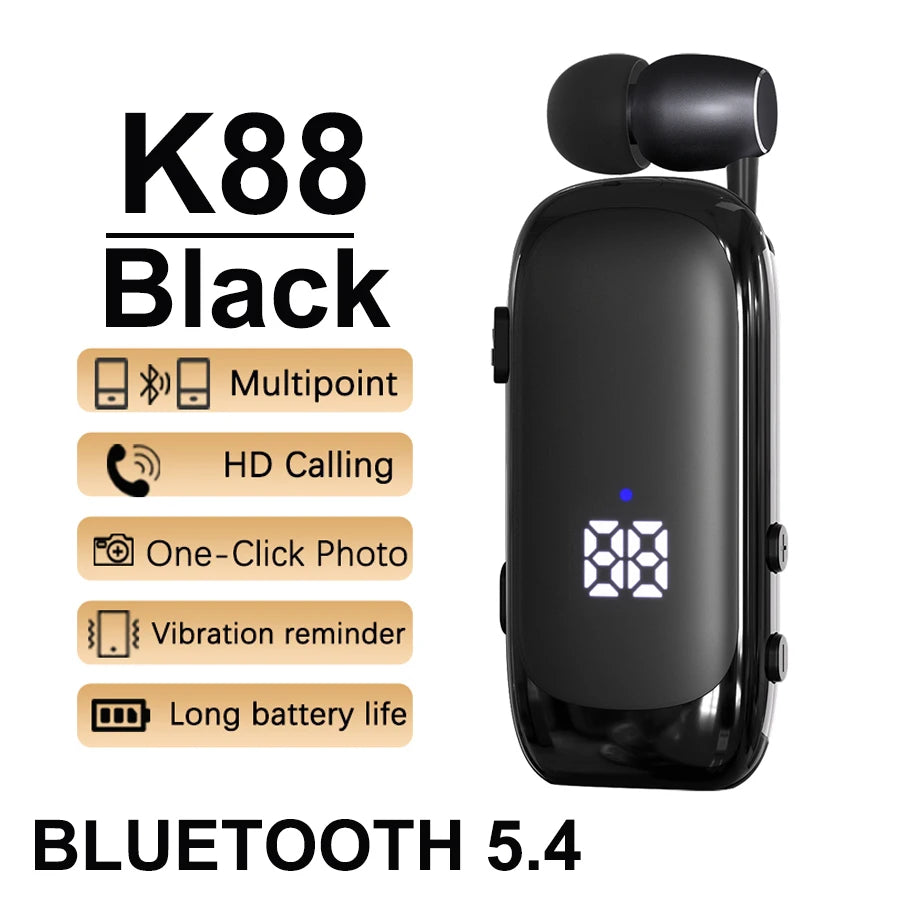 K75 Lavalier Business Headset Bluetooth 5.4 Bass Earphone HD Call Vibration Reminder+Voice Number Reporting Wireless Headphone