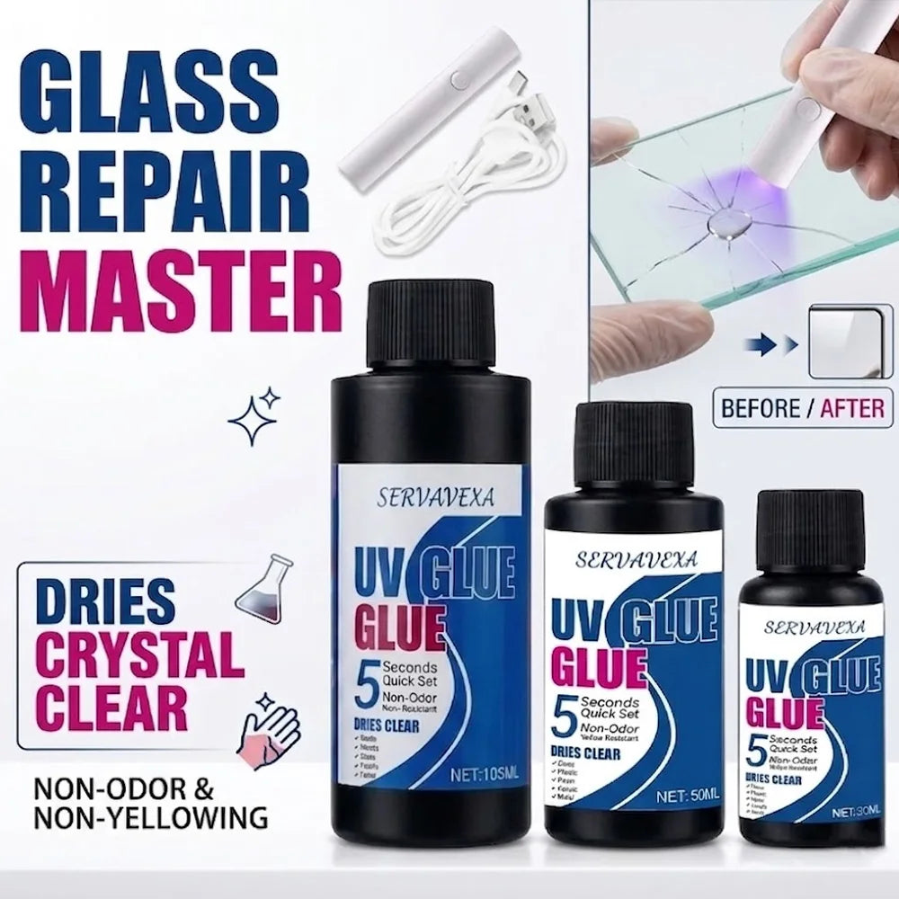 SERVAVEXA UV Glue 5s Quick Curing Resin Clear Hard Adhesive with UV Lamp Light for DIY Jewelry Making Craft Glass Metal Repair