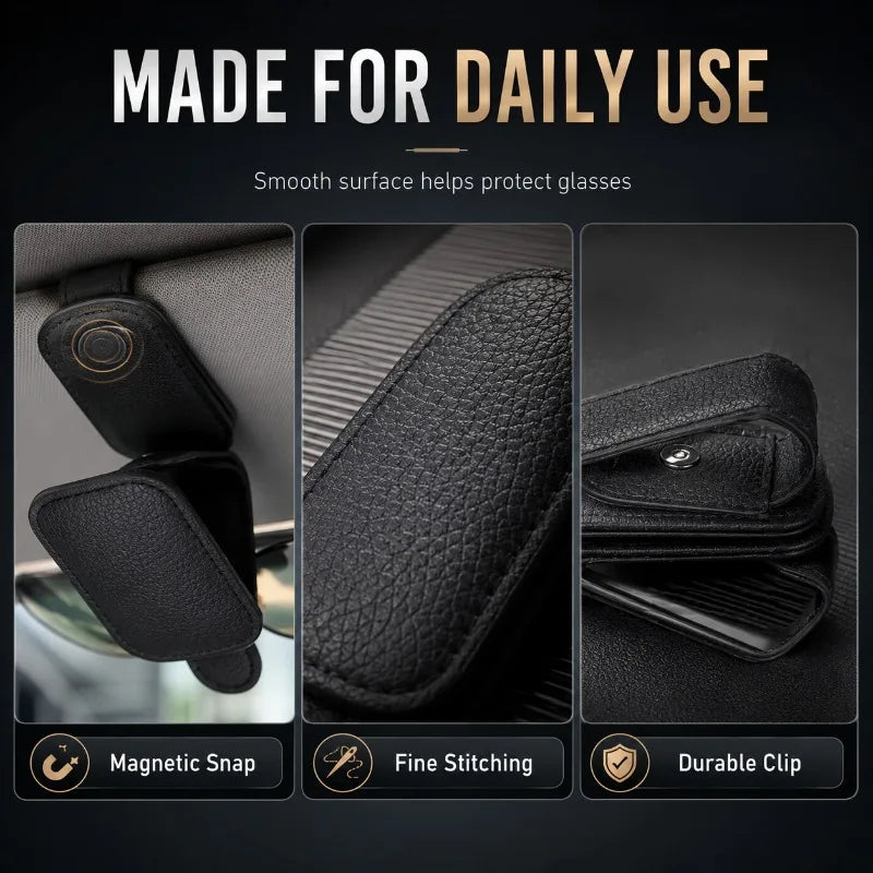 Auto Sun Visor Glasses Holder Magnetic PU Leather Clip Eyewear Card Receipt Organizer Car Interior Accessory