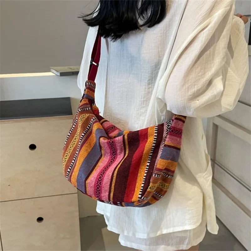 Crossbody Bags Tribal Style Shoulder Bag, Foldable Crossbody Striped Pattern, Flag Theme Hand Washable Edge Painted Lining 2026