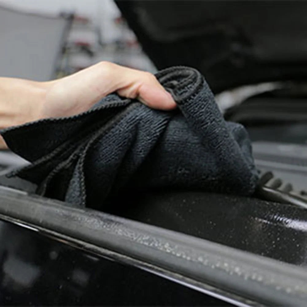 Microfiber Cleaning Towel Thicken Soft Drying Cloth Car Body Washing Towels Double Layer Clean Rags Super Absorbent Black 1PCS