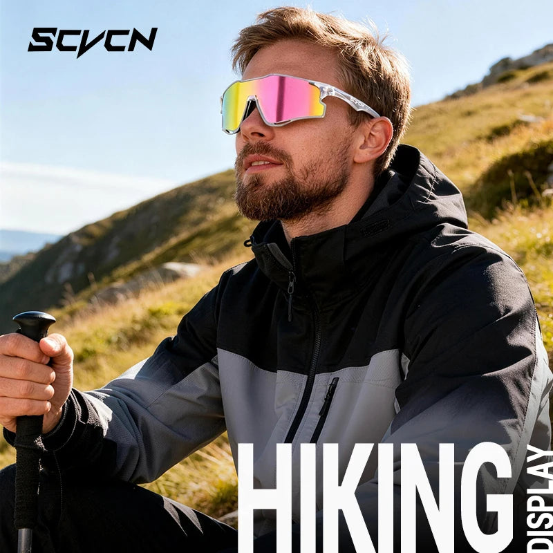 SCVCN Outdoor Photochromic Running Sunglasses Men Women Marathon Ultralight Glasses Sports Cycling Bicycle UV400 Hiking Eyewear