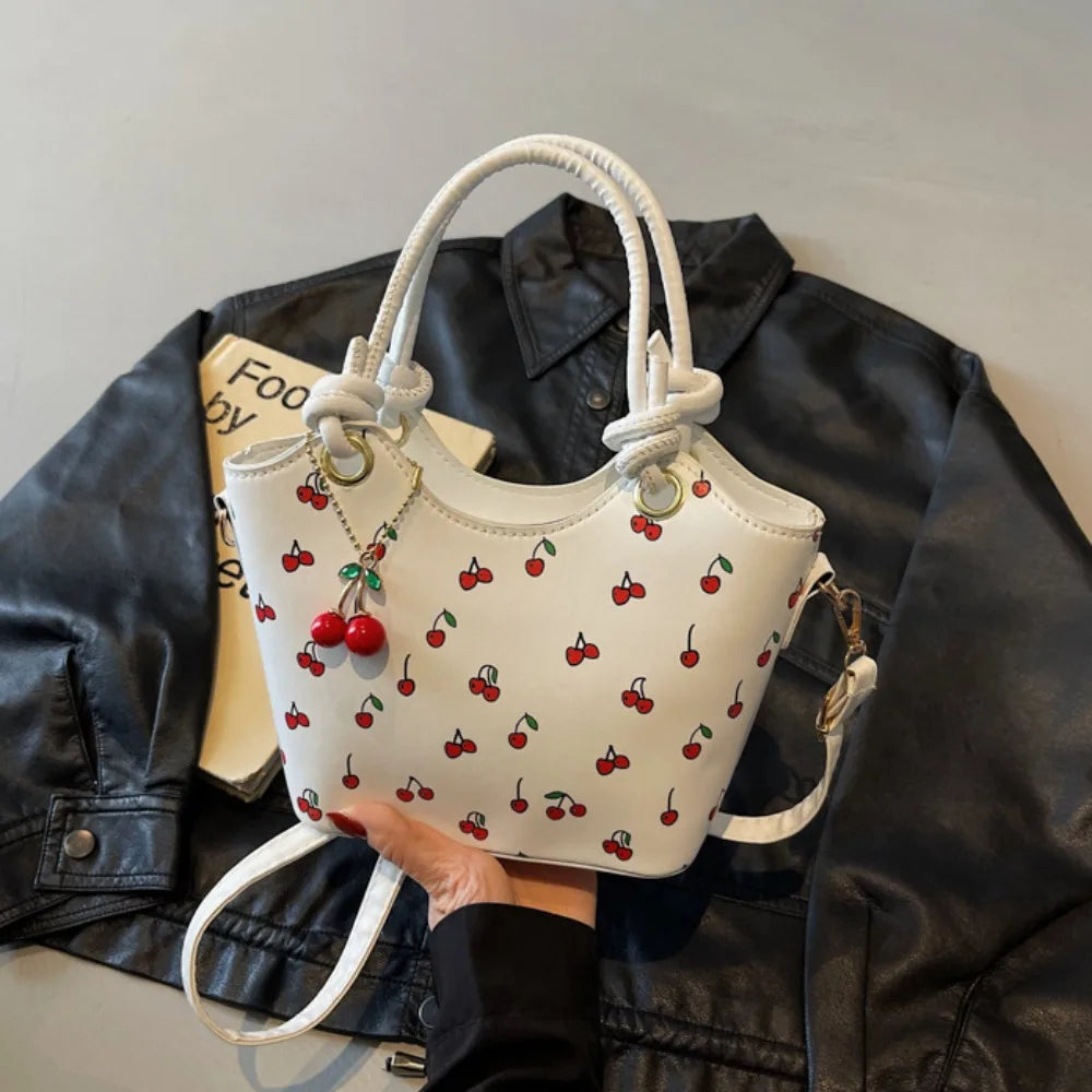 Cherry Pendant Cherry Crossbody Bag Large Capacity Korean Style Basket Shoulder Bag All-match Message Bag Small Tote Bag Travel