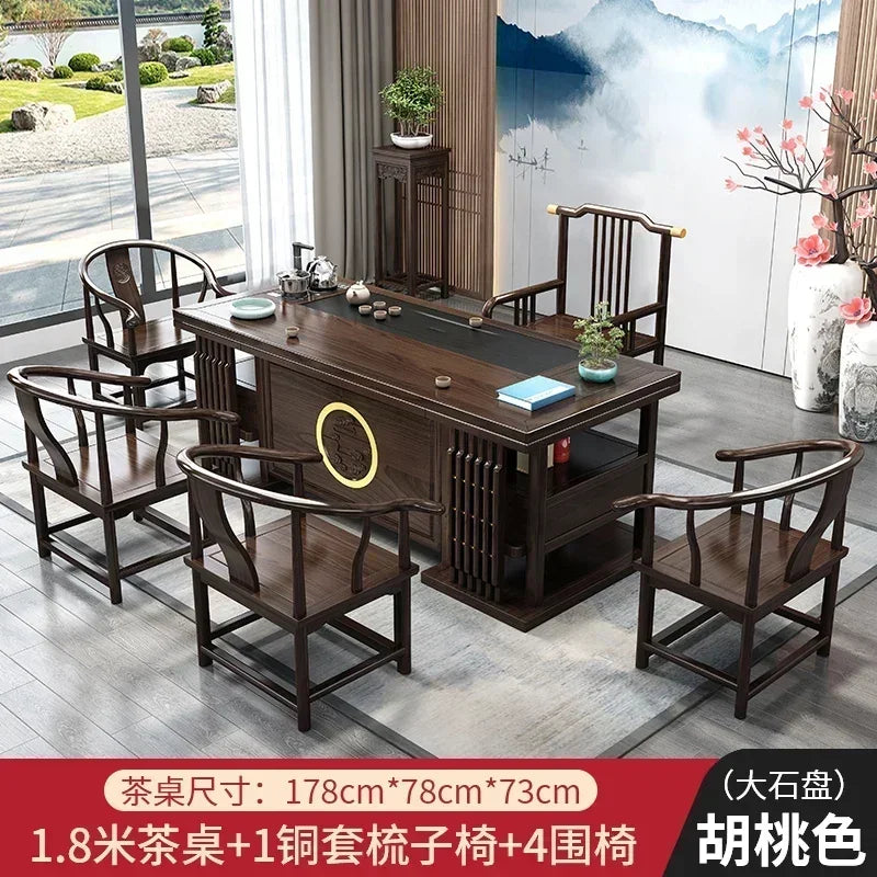 r5.13  solid wood tea table and chair combination one table five chairs coee table tea set household kung fu tea
