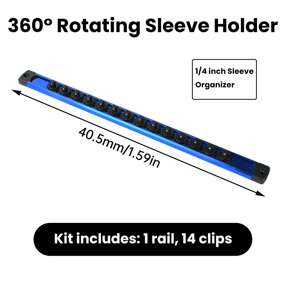 Aluminum Magnetic 360° Swivel Socket Organizer 1/4Inch 3/8Inch 1/2Inch Drive Socket Organizer Rack Premium Clip Rail Holder