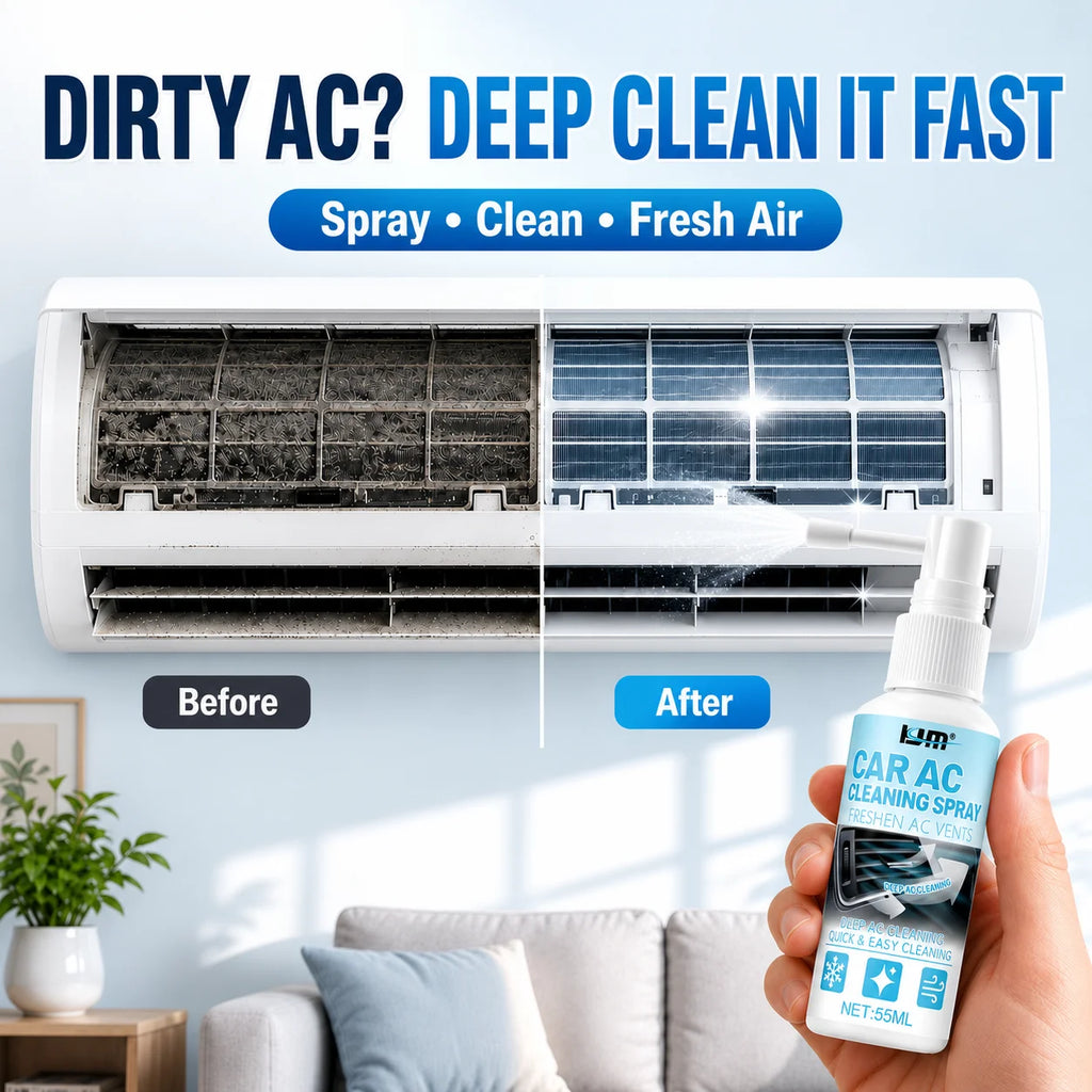 KJM Car AC Vent Cleaner Spray Dual Spray Nozzle Freshening Formula Dust Odor Remover Deep Clean For Vehicle Air Conditioner