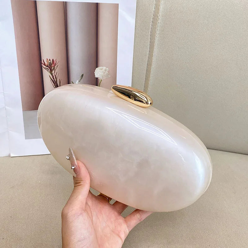 Egg shape Clutch Bag Acrylic purse women wedding evening party cute ivory pearl color purse handbag summer new 2025