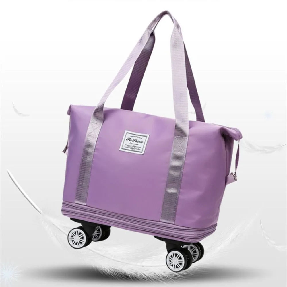 Oxford Cloth Gym Bag with Wheels Dry-Wet Separation Portable Collapsible Travel Tote Bag Large Capacity Expandable