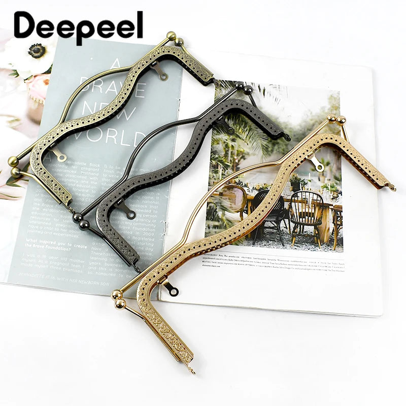 1/2Pcs Deepeel 20.5/27cm Metal Wallet Frame Embossed Hand Pull Parts Purse Bag Handle Kiss Clasp Lock DIY Hardware Accessories