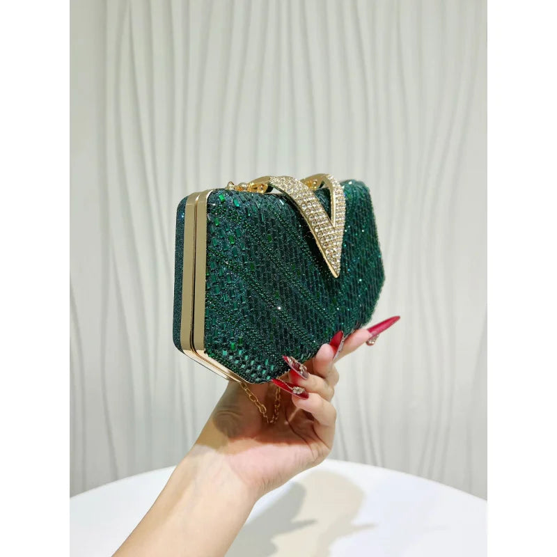 New fashion bag for women, light luxury and high-end evening clutch bag, chain bag, exquisite full-diamond socialite clutch bag