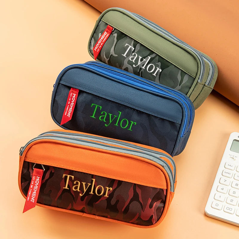 Customised Embroidery/Standard Style 2 Options, High-Quality Camouflage Pencil Case, Stylish Storage Box. Back-to-School Season,