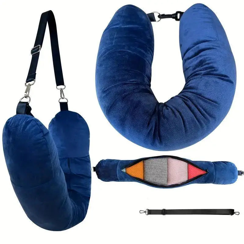 Travel Neck Pillow With Fillable Clothing Storage Bag U-Shaped Pillowcase Crystal Fleece Neck Pillow Cover For Airplane Travel