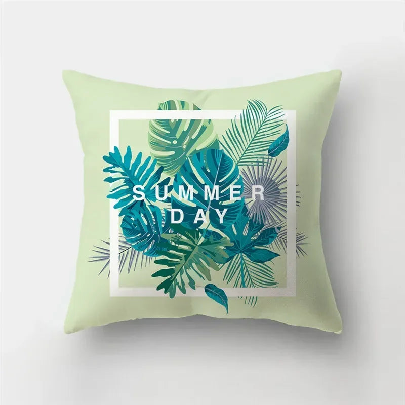 Fresh Summer Leaves Double-sided Printed pillow cover Short plush Suitable living rooms bedrooms sofas throw cushion cover