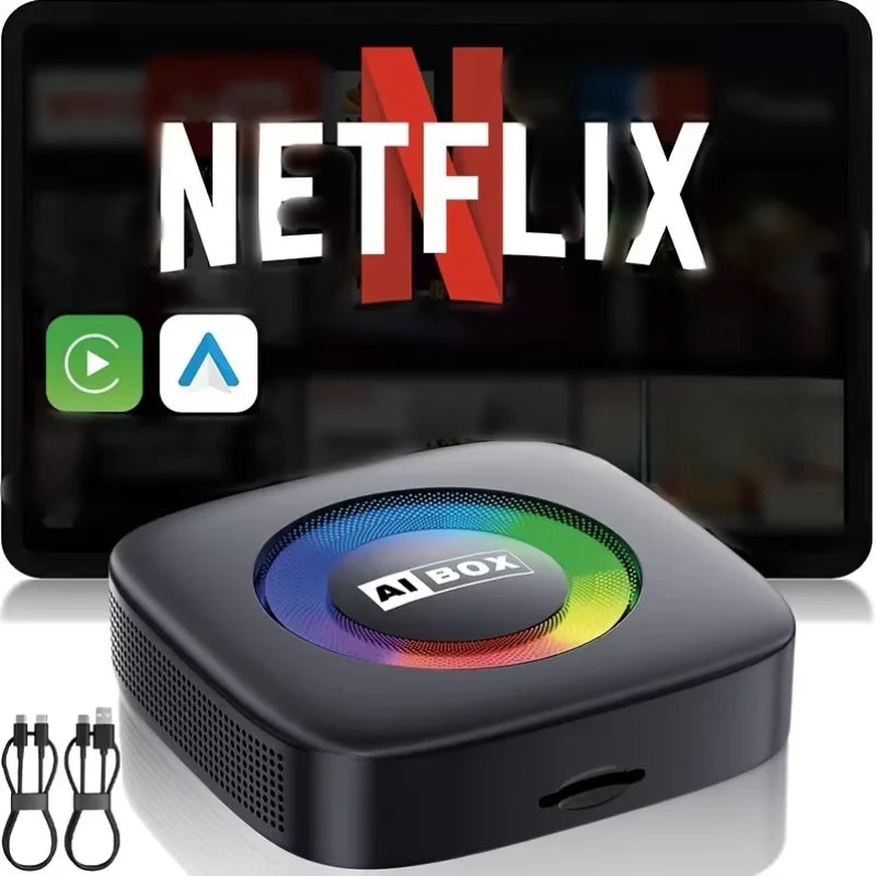 Magic Video Box, wireless CarPlay adapter, supports Netflix and YouTube streaming, plug-and-play, equipped with a TF card slot, compatible with Apple CarPlay and Android Auto video entertainment, in-car audio accessory, batte