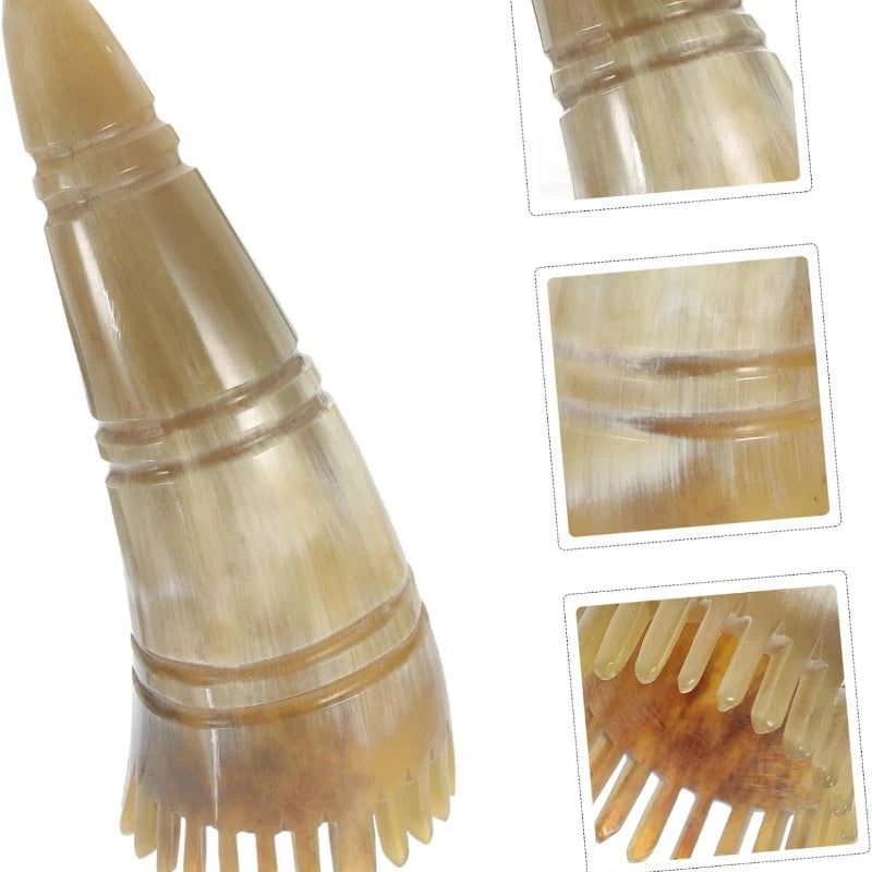 Scalp Massager Comb Buffalo Horn Dual Side Fine Tooth Detangler for Hair Growth Styling Acupressure Head Massage Women Men