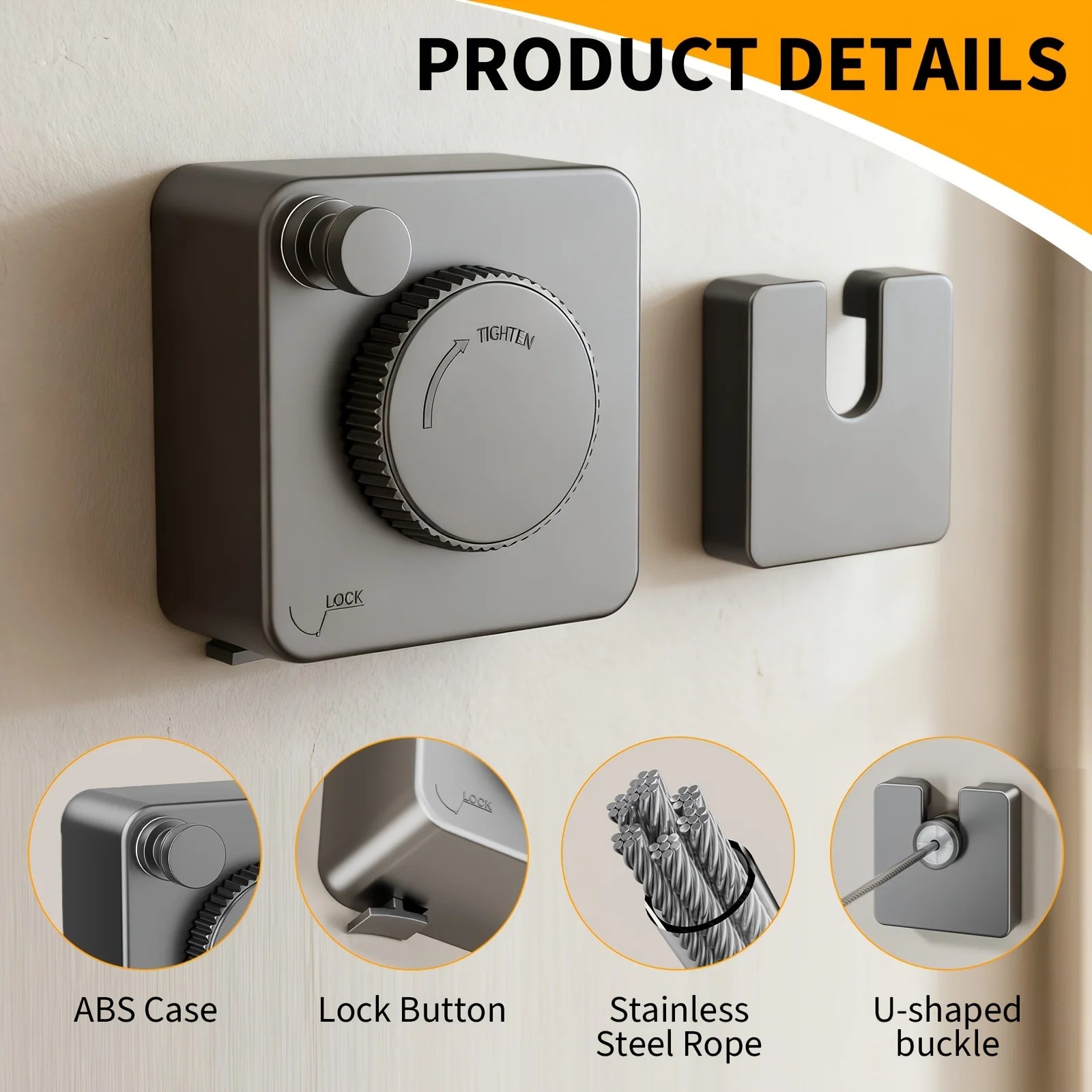 Retractable Invisible Clothesline 165.35in No Drill Wall Mount Thick Stainless Steel for Indoor Balcony Bathroom Outdoor Drying