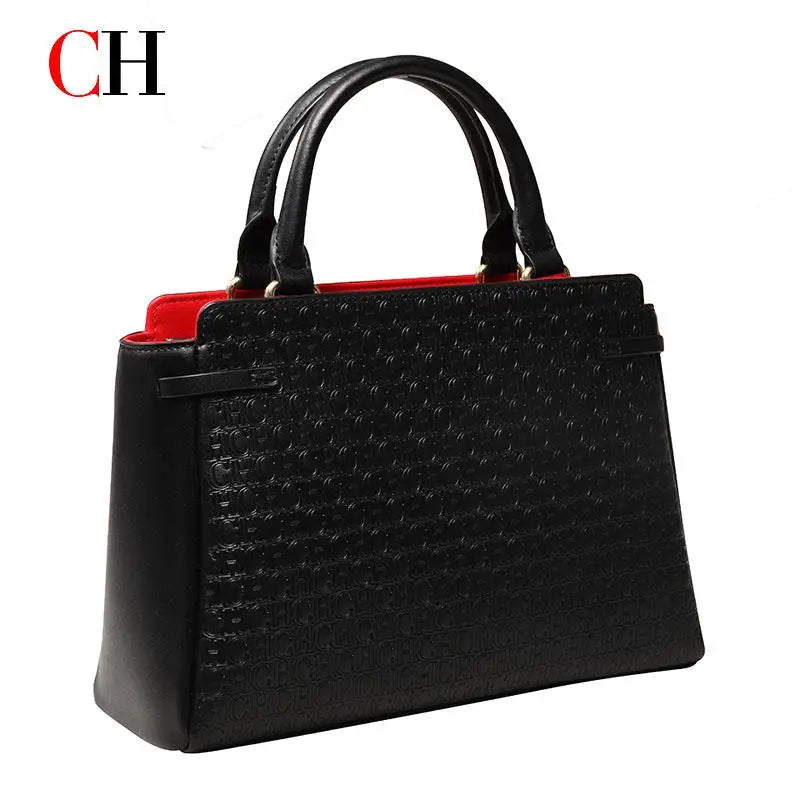 CH Women's Embossed Top Handle Handbag Elegant Bow Detail Shoulder Crossbody Bag Large Capacity Commuter Office Tote Purse