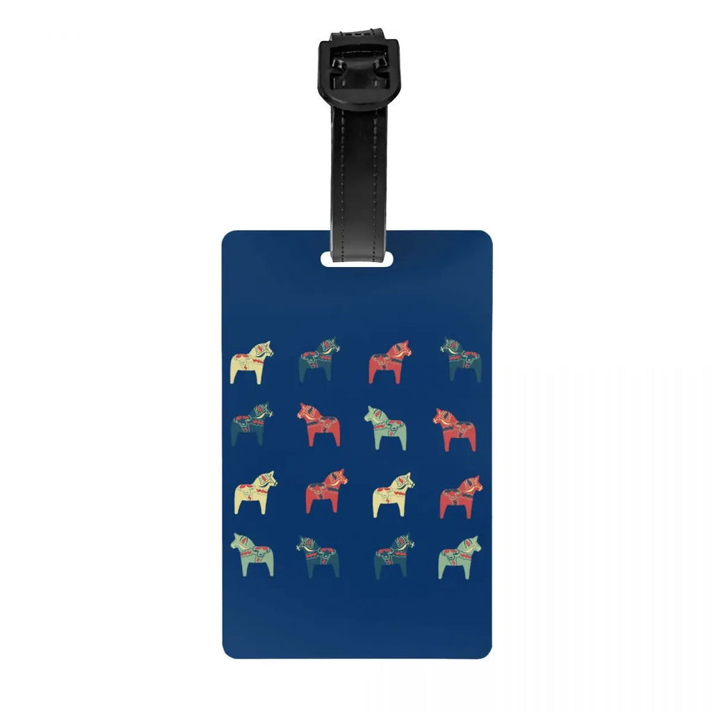 Custom Swedish Folk Cats Luggage Tag With Name Card Privacy Cover ID Label for Travel Bag Suitcase