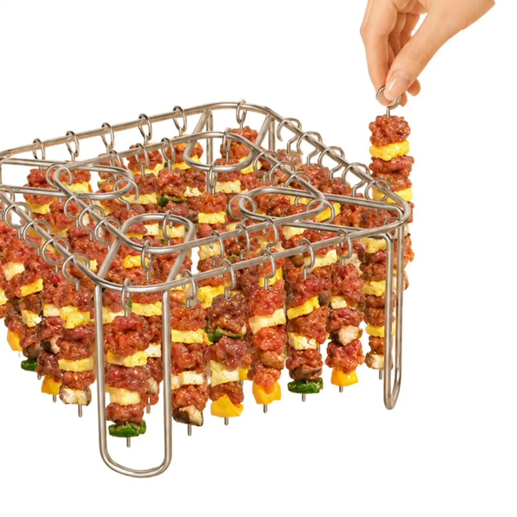 Air Fryer Rack With 40 Reusable Barbecue Skewers Stainless Steel Food Grade Reusable No Flipping Tray Air Fryer Grill Accessory