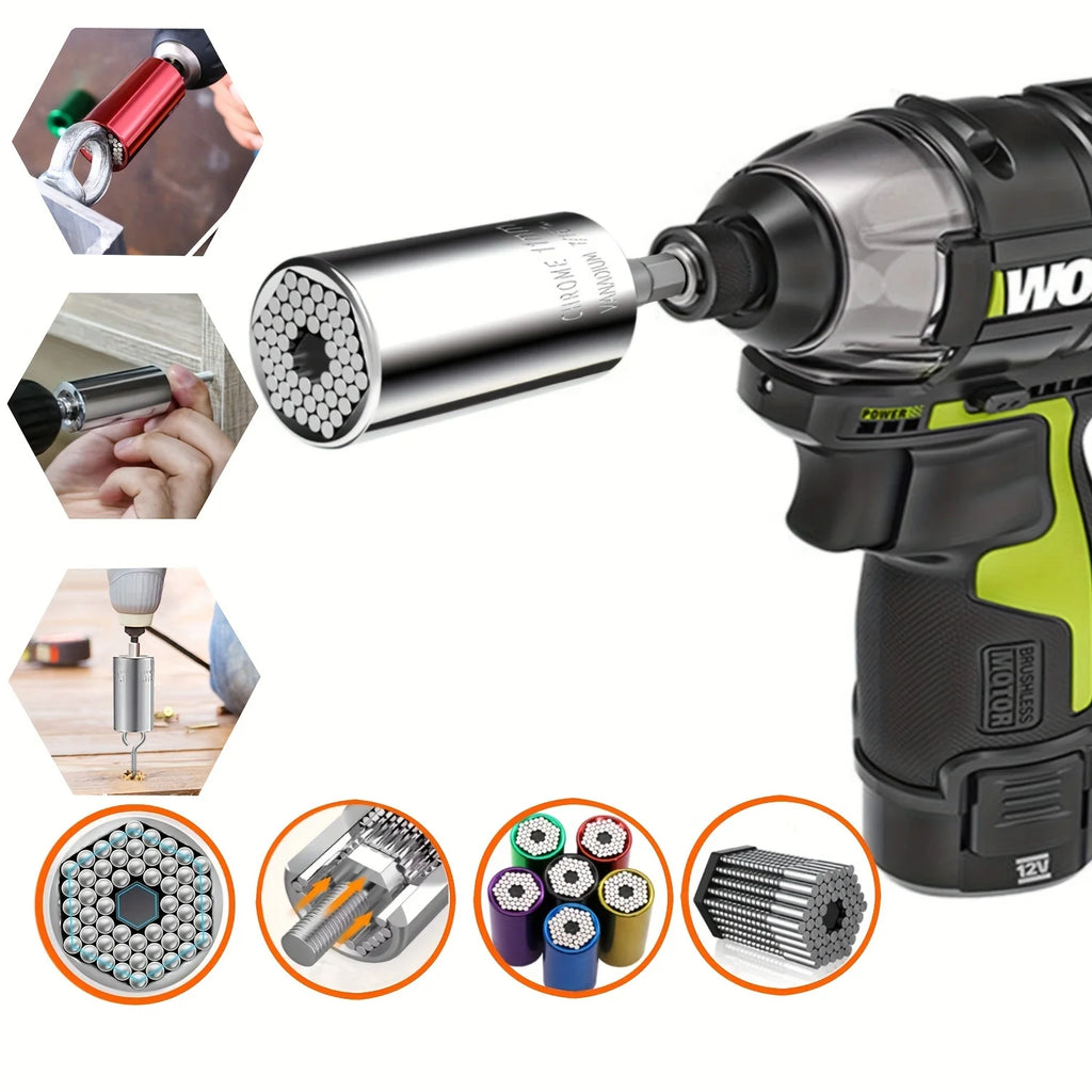 Universal Socket Wrench Set 7-19mm with 3/8-inch Professional Impact Socket Adapter Multi- Nut Tightening Quick Ratchet Stand