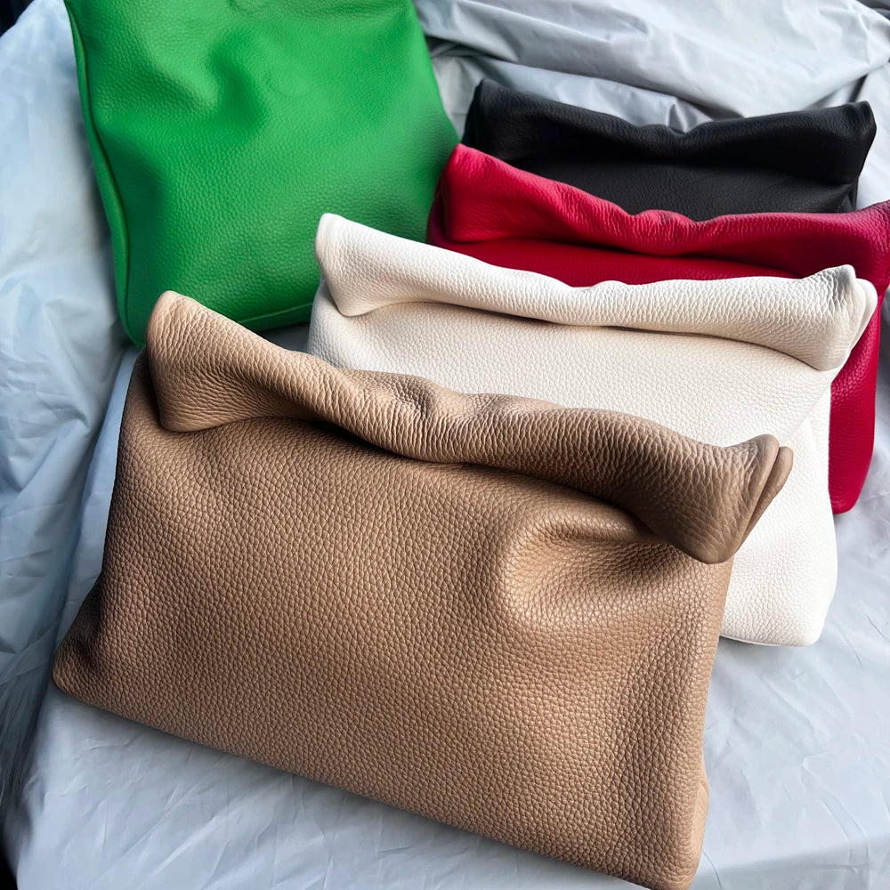 100% Genuine Leather Cowhide Handbag High Quality Leather Women's Foldable Designer Handbag Simple Magnet Handle Bags