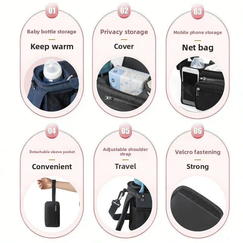 Baby Stroller Carry Bag Large Capacity Mummy Storage Bag Phone Bottle Holder Pram Diaper Bags Stroller Accessories for Travel