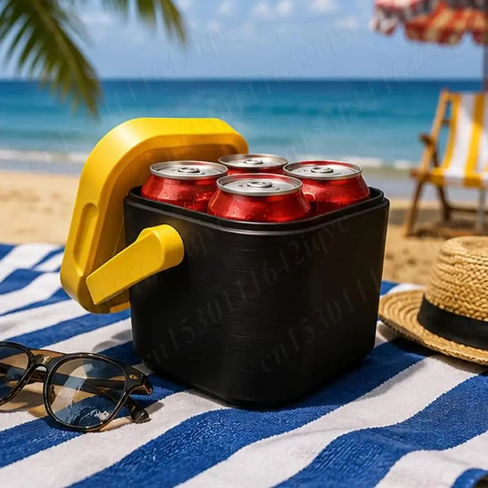 4 Can Drink Cooler Leak-proof Portable Beverage Box with Lid and Handle Lightweight Fridge for Beach Outdoor Road Travel Party