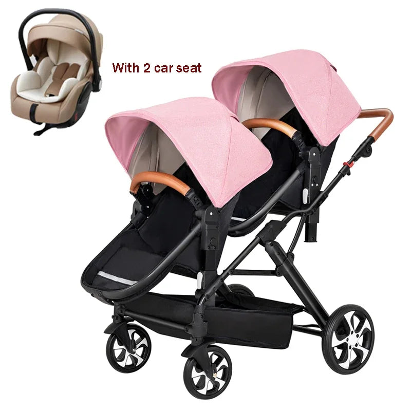 High landscape baby stroller for twins, suitable for folding four wheeled baby strollers for two children NEW 2025 kids car