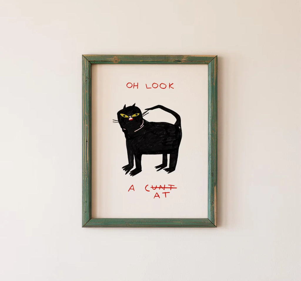 "Playful Whimsical Black Cat Wall Print Decor - Quirky Humorous Art Poster for Eclectic Living Room Accent, Cozy Bedroom Wall De