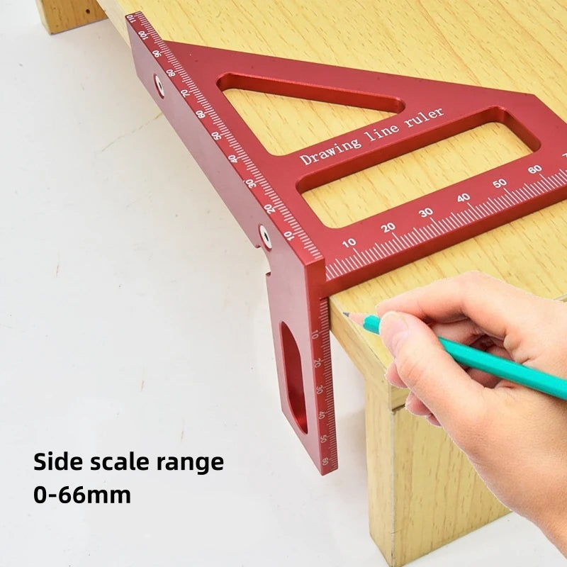 Aluminum Alloy Red Miter Triangle Ruler 45°/90° Woodworking Square Protractor - 3D Multi Angle Layout Measuring Tools