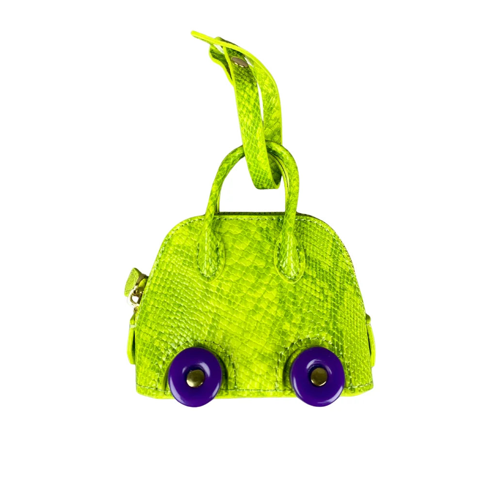 Leather Snake-Embossed Mini Bag-Earphones & Lipstick Pouch with Contrast Color Wheels-PU Leather-Bag Charm-Ideal Gift For Women
