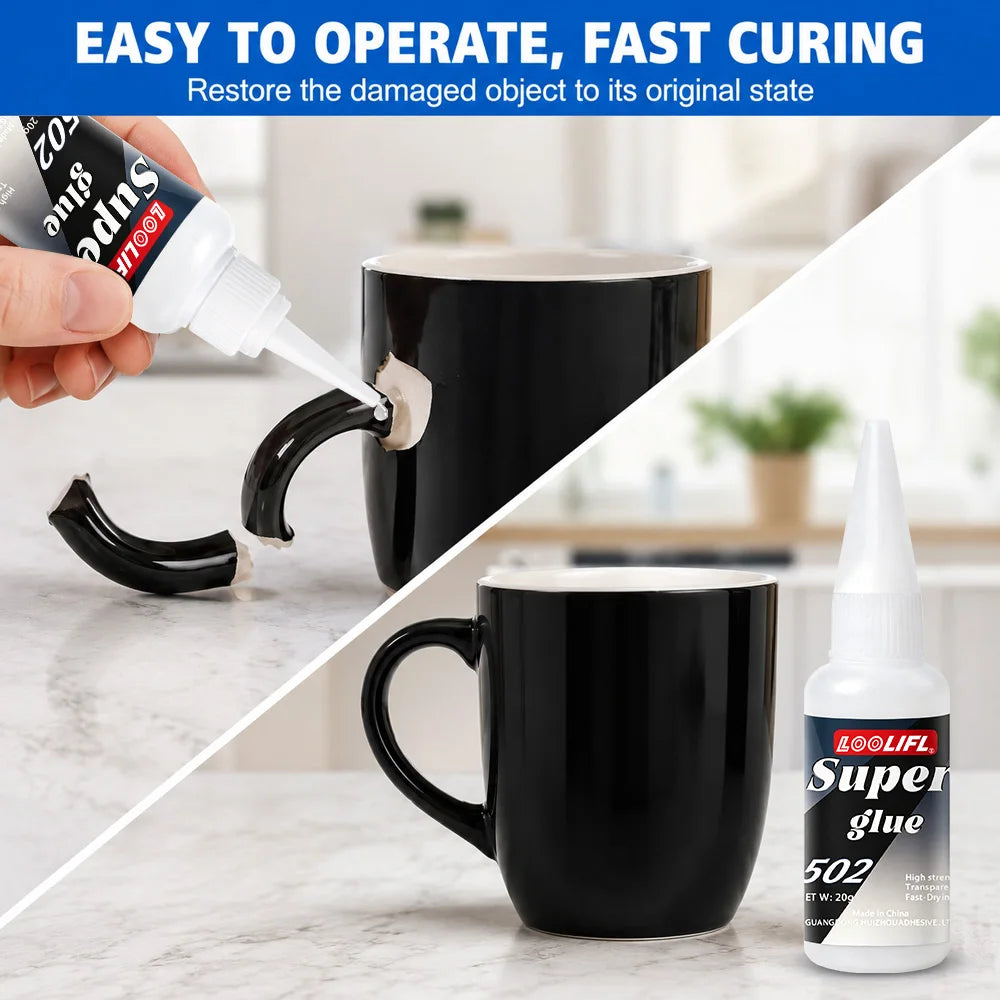 502 Glue, Dries Quickly in Seconds Without Waiting, Provides Strong and Unbreakable Bonding, Is Durable and Resistant to Pulling After Curing, It Is Transparent and Does Not Turn White, Leaving No Traces and Is Aesthetically