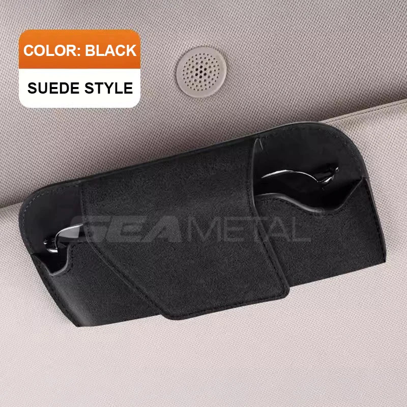 Car Sun Visor Sunglasses Clip, Suede Glasses Storage Case, Card Ticket Holder, Universal Vehicle Interior Accessories