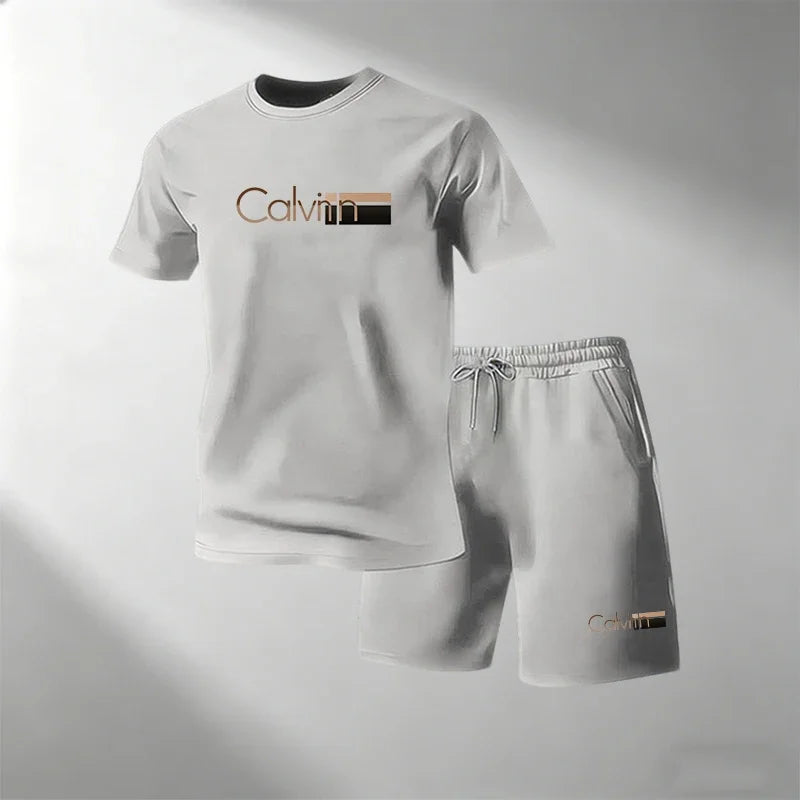 2026 Summer Men Streetwear Two Piece Set O Neck T Shirt Sports Shorts Quick Dry Fitness Running Outfit Fashion Casual Tracksuit