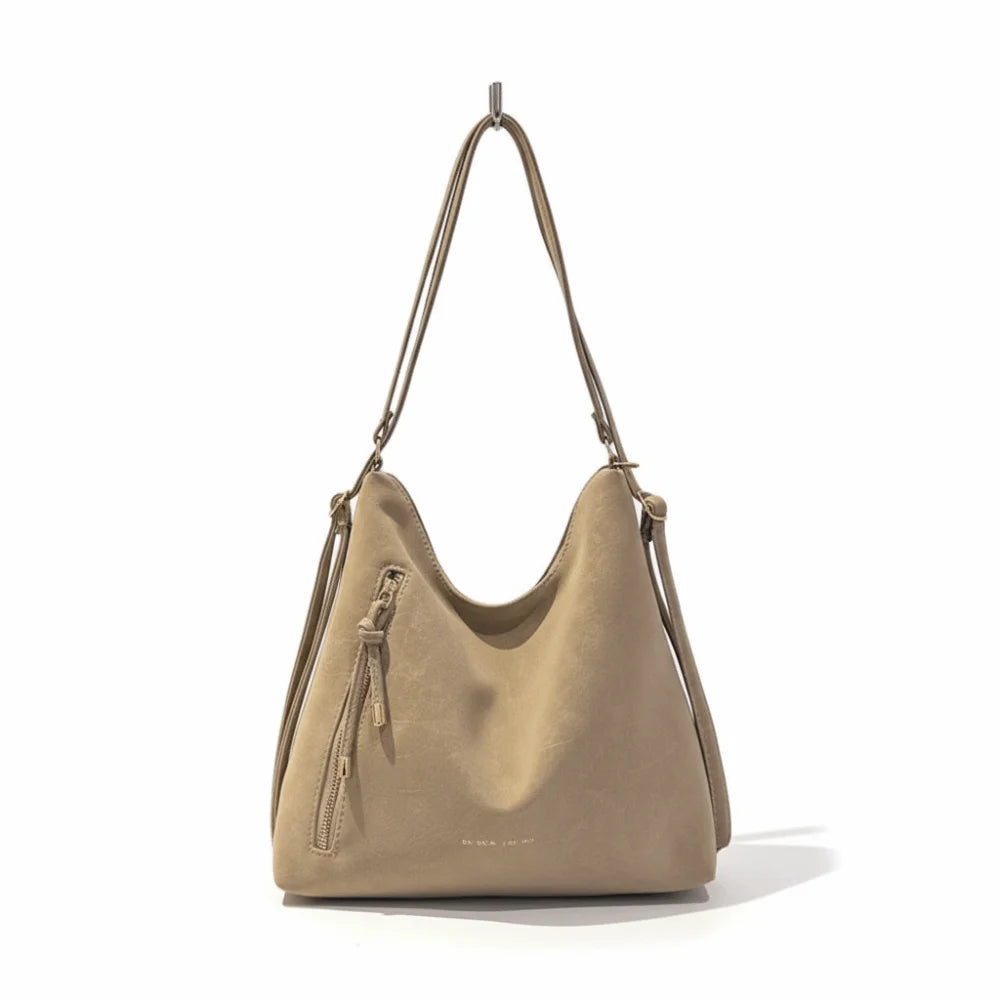 Portable Solid Color WomenTote Bag PU Leather Large Capacity Single Shoulder Bag Minimalist Lightweight Backpack Travel