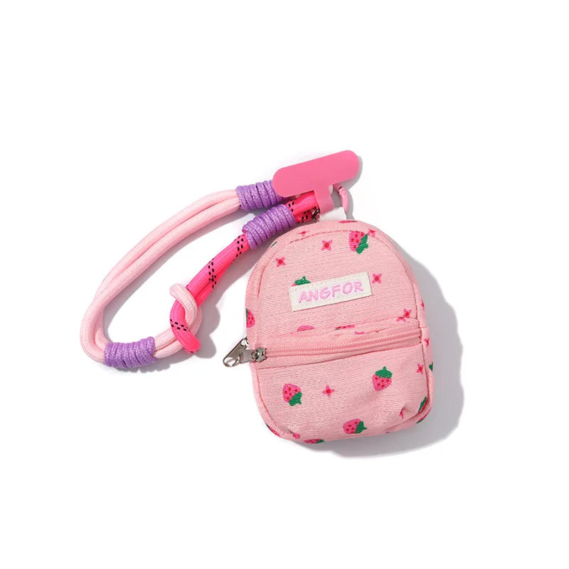 ANGFOR Strawberry Print Japanese Korean Style Mini Crossbody Bag Canvas Women Phone Coin Purse Casual Cute Portable Small Bag