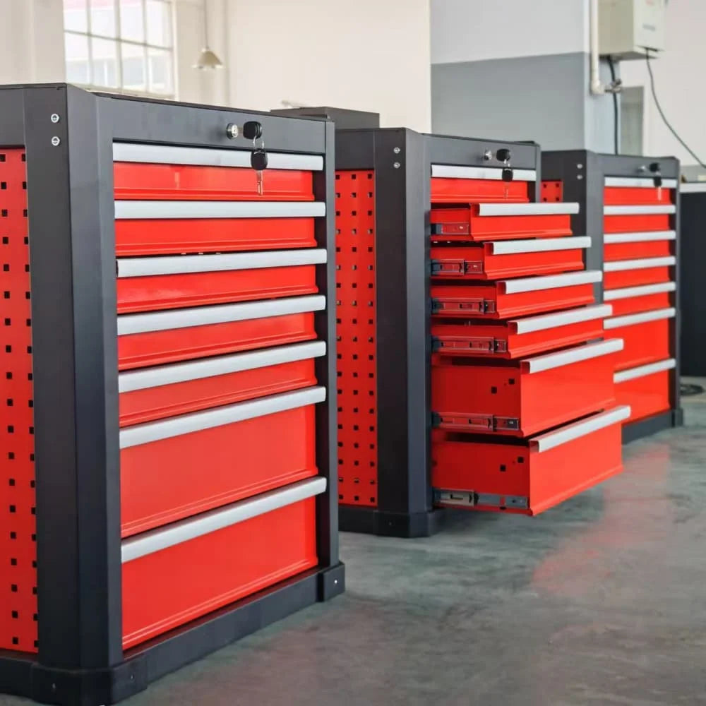 Tool Chests Cabinets for Mechanics 7-Drawer Mechanic Tool Cabinet in Red and Black with Wheels Customizable ODM/OBM Support