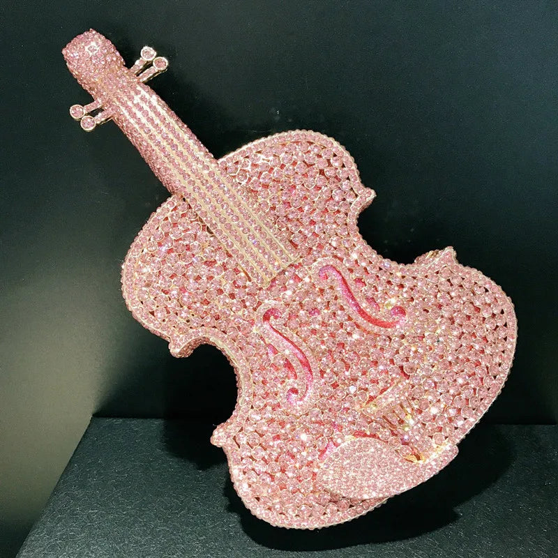 Amazing Luxury Pop Violin Crystal Evening Bag Party Handbag Diamond Clutch Bag Banquet Pouch Wedding Day Clutches
