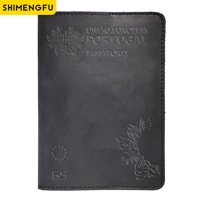 Unisex Genuine Leather Passport Cover Portugal Retro Cow Portuguese Passport Holder Protector Case Travel Wallet