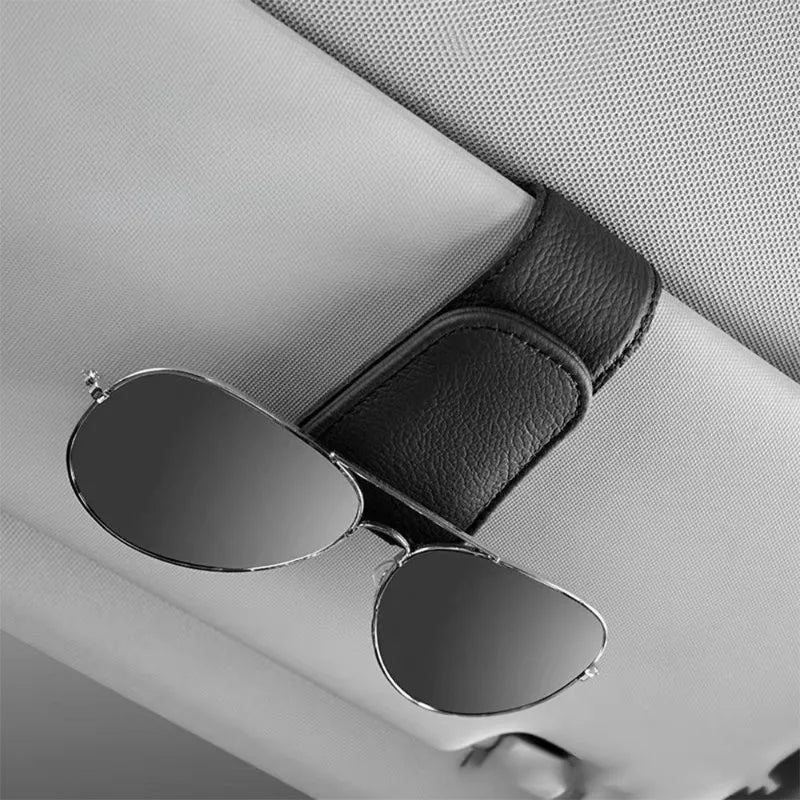 Sunglasses Holder for Car Sun Visor Leather Eyeglass Holder Ticket Card Clip Magnetic Car Glasses Holder Car Visor Accessories