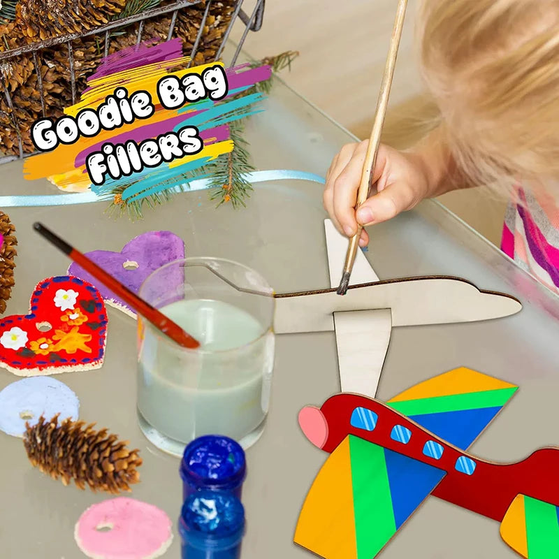 Kids DIY Graffiti Wooden Board Airplane Craft Toys Parish Open Learning Drawing Materials Glider 3D Puzzles Airplane Model Toys