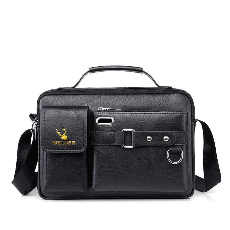 Men's Large Capacity Business Briefcase Quality PU Leather Shoulder Messenger Bag for Gentlemen Leisure Travel Attach Valise