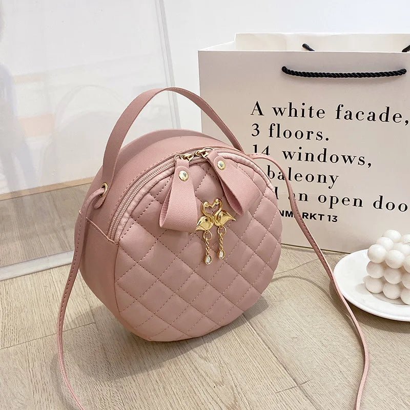 Cross-Border Popular Embroidered Quilted Small Round Handbag, Niche Design Chain Crossbody Bag, European, American, Japanese, and Korean Style Women's Bag